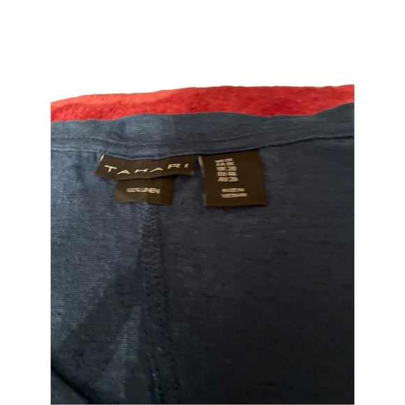 Tahari basic high low blue top sz 1x v neck drop 100% linen cap sleeve loose - Picture 7 of 8